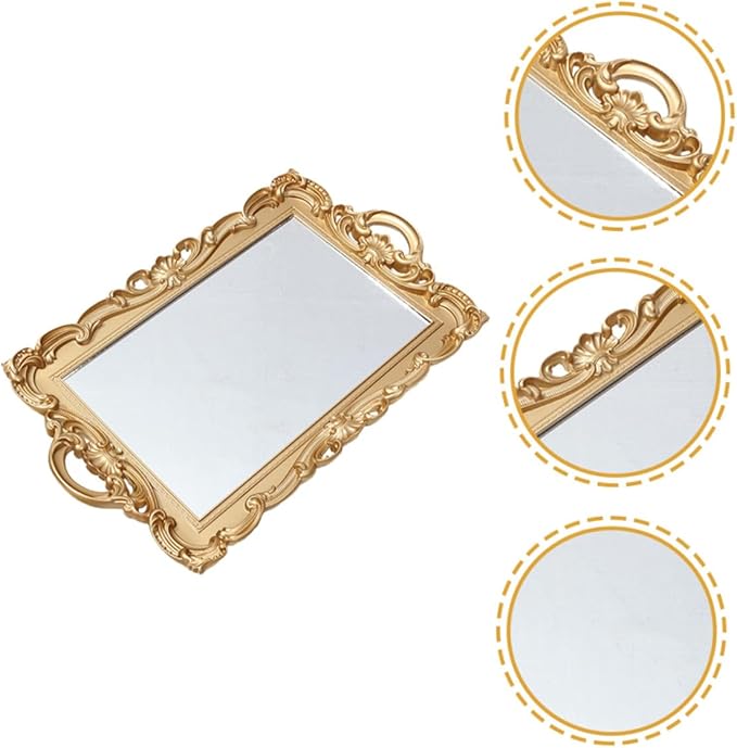 Vintage Mirror Tray for Dresser Vanity Perfume and Makeup Organizer Tray with Decorative Mirror Plate for Bedroom and Bathroom Use
