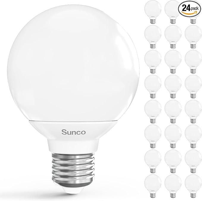 Sunco 24 Pack G25 LED Light Bulbs, Vanity Globe Bathroom Light Bulb, 450 LM, 6000K Daylight Deluxe, 6W (40W Equivalent), Dimmable Mirror Vanity Decorative Bulb, E26 Base UL.