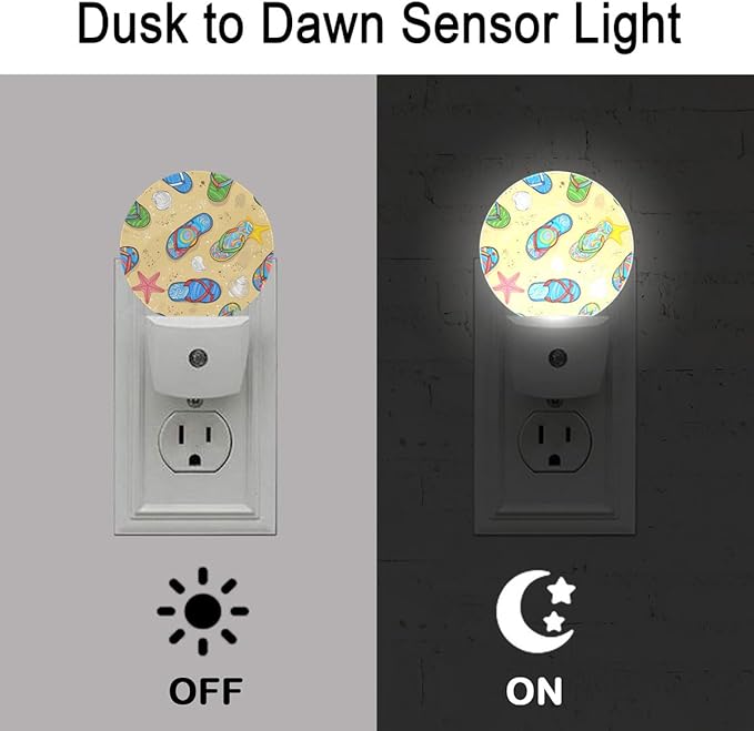 Beach Flip-Flops Night Light Plug-in Sleep Lamp Led Dusk to Dawn Night Light for Bedroom