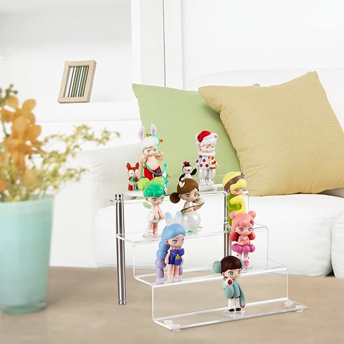 LileZbox 9 x 6 in Acrylic Display Risers Shelf for Pops Figures, Clear 4-Step Display Stand for Display Or Collection (small-2pack)