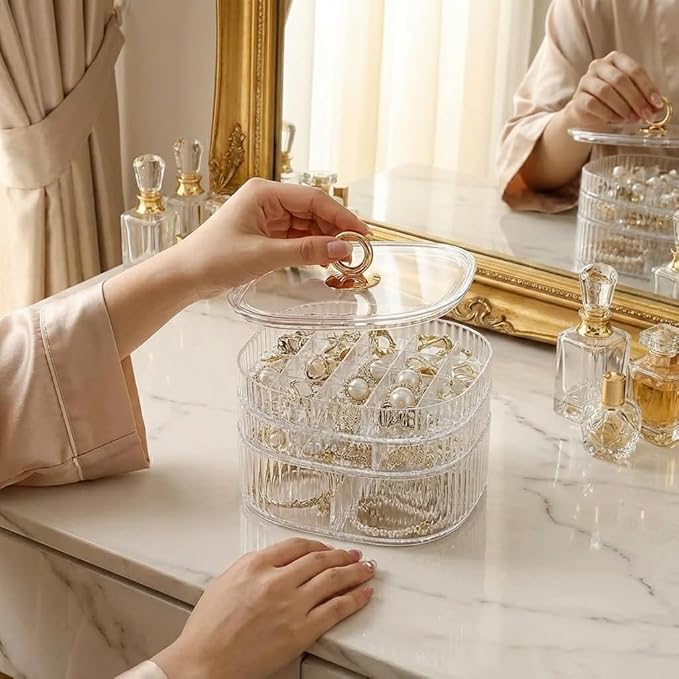HALAFE Jewelry Box, 3-Layer Acrylic Jewelry Organizer with Handle, Clear Jewelry Boxes for Women Girls, Make up Organizer, Jewelry Storage Holder (Clear)