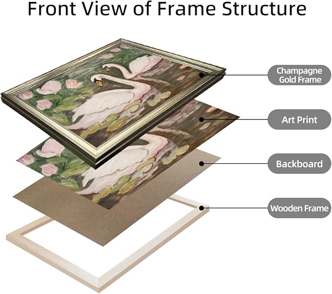 Vintage Framed Swan Wall Art Pink and Green Girls Room Decor Girly Office Canvas Print Painting Home Artwork