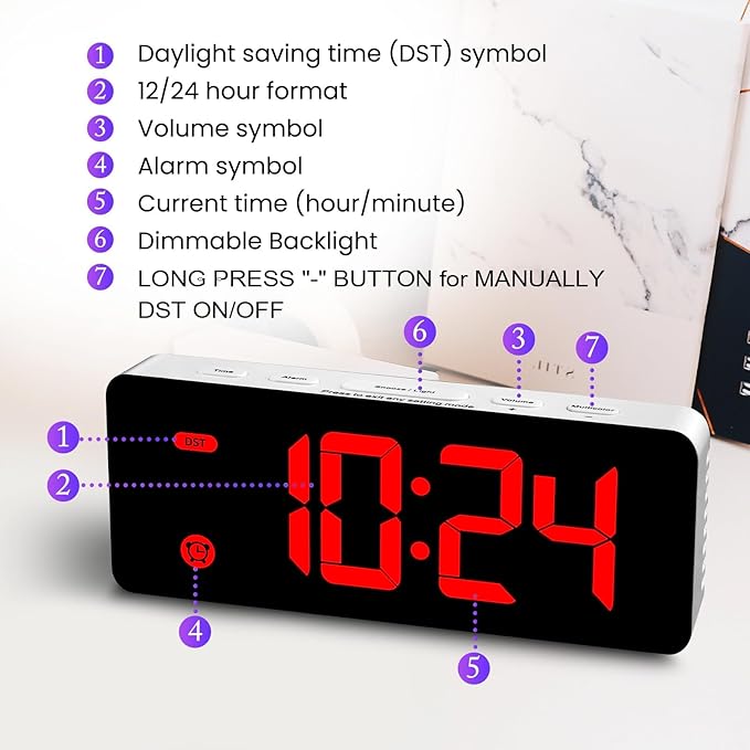 HODIK Alarm Clock for Kids Bedrooms, Small Digital Clock, 4 Dimmable Backlight, 3 Adjustable Volumes with Snooze (RED)