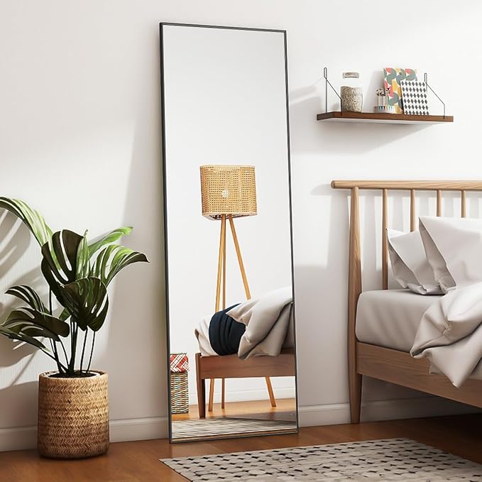 Koonmi 56"x21" Floor Mirror Full Length, Bedroom Floor Body Mirror with Stand, Large Black Mirror, Leaning, Standing or Hanging Horizontally/Vertically