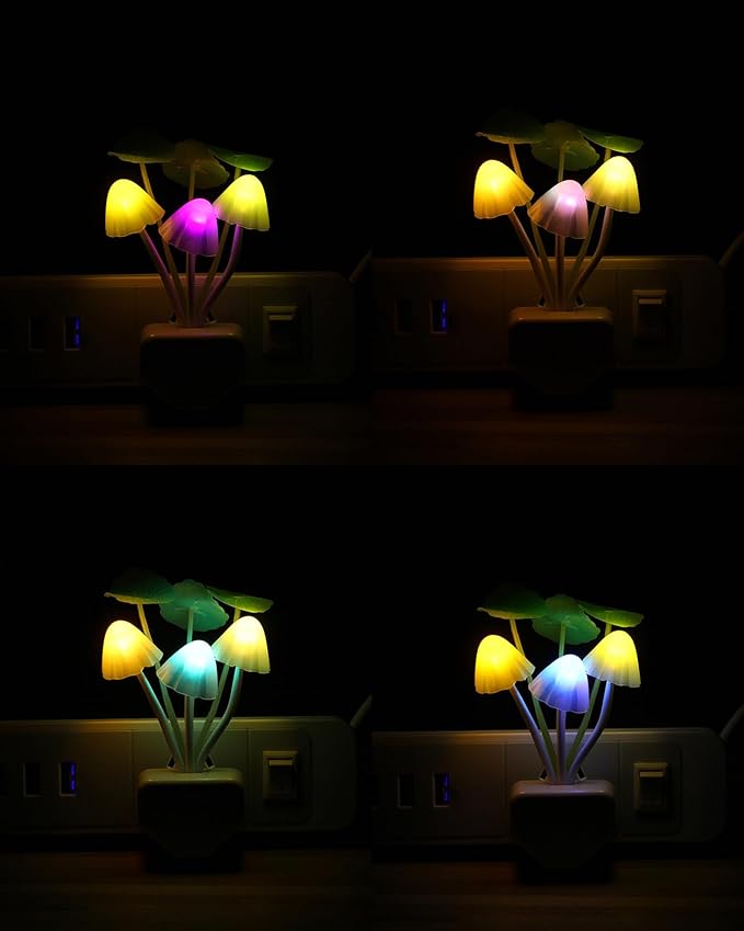 Rienar Sensor Led Night Light, Color Changing Plug-in LED Mushroom Dream Bed Lamp