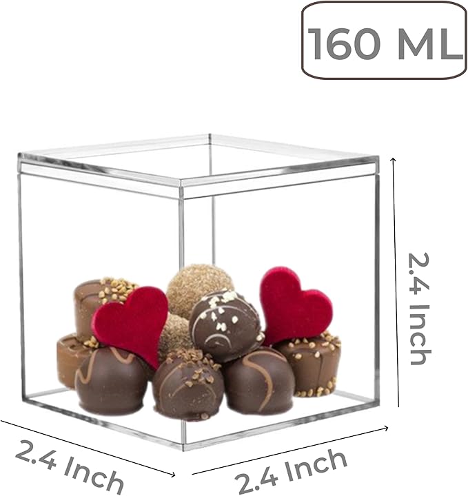 KissYou Acrylic Box 4 Packs Clear Box with Lid Plastic Square Cube Acrylic Storage Contanier for Display Wedding Graduation Party Decoration Box