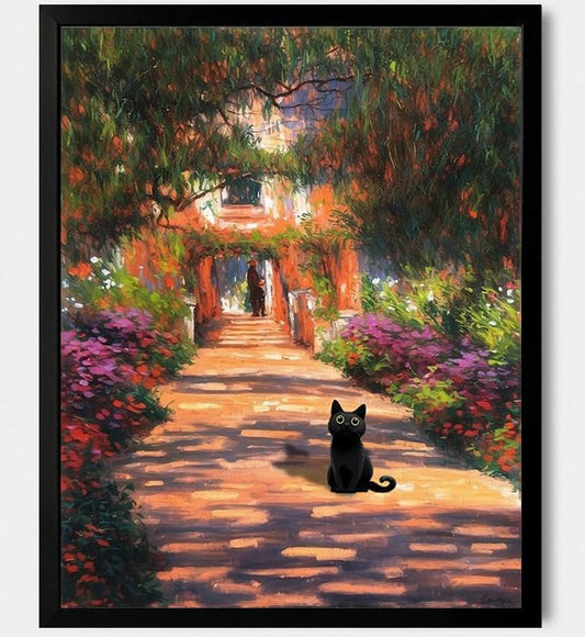 Hamduker Garden Black Cat Wall Art Pictures Funny Preppy Cat Posters Wall Art Decor Farmhouse Gallery Aesthetic Wall Art for Living Room Bedroom Decorations (Size: 8''x10''x1pcs)