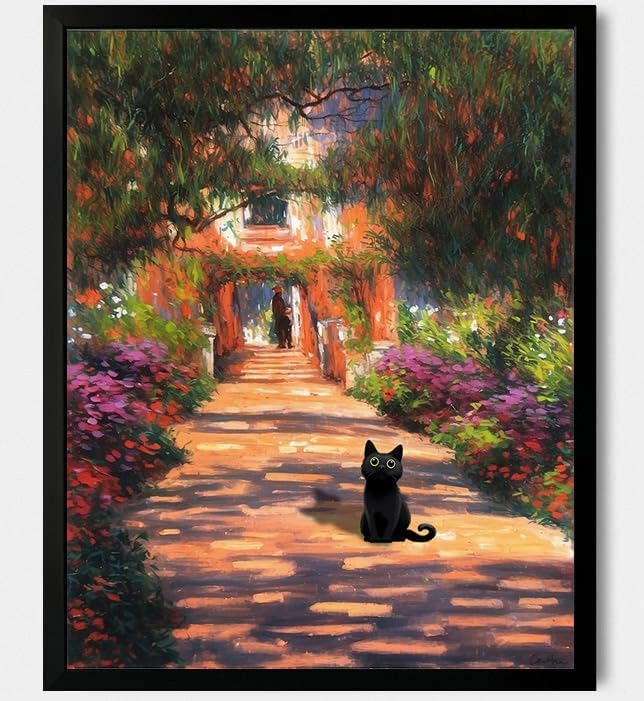 Hamduker Garden Black Cat Wall Art Pictures Funny Preppy Cat Wall Art Decor Farmhouse Gallery Aesthetic Wall Art for Living Room Bedroom Decorations (Size: 16''x20''x1pcs)
