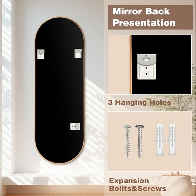 Niccy 65"×22" Oval Full Length Mirrors, Long Wall-Mounted Mirror with Aluminum Frame, Large Body Mirrors for Living Room, Explosion-Proof Hanging Wall Mirror for Bathroom Bedroom Entryway Decor, Gold