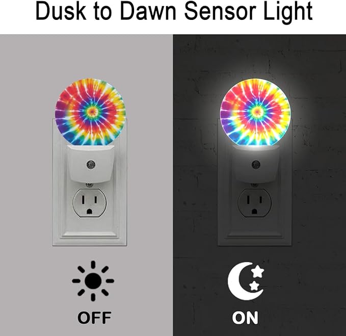 Rainbow Tie Dye Night Light Plug Into Wall Auto Led Sleep Round Lamp for Living Room Hallway Stairs