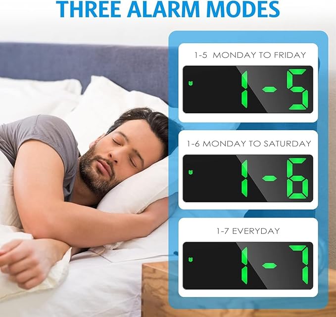 AMIR Alarm Clock, LED Clock for Bedroom, Electronic Desktop Clock with Temperature Display, Adjustable Brightness, 12/24H Display for Home (Plug Not Included)