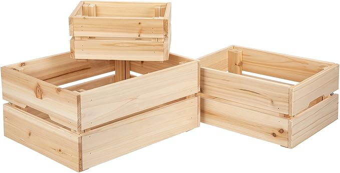 Oairse Set of 3 Rustic Wooden Storage Crates - Vintage Wood Storage Boxes with Handle for Home Organization Wooden Container Boxes Wood Baskets for Display Kitchen Pantry Cabinet, Shelf, Counter