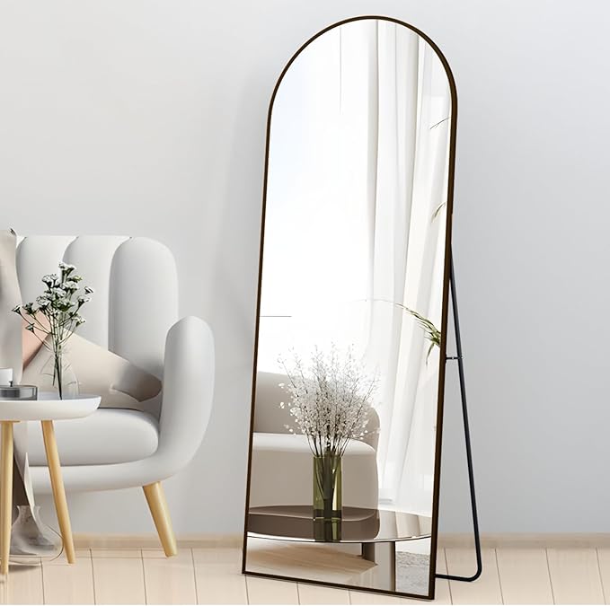 Full Length Mirror 64"x21" Arch Floor Mirror with Stand Arched Mirror Full Body Mirror Black Standing Hanging or Leaning Against Wall for Bedroom Entry, Living Room