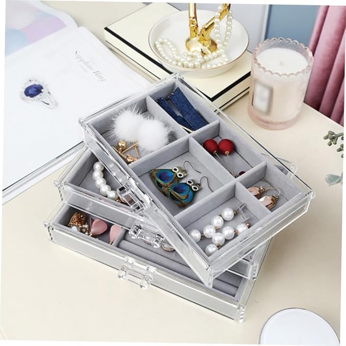 Didiseaon Acrylic Jewelry Box Makeup Organizer Earring Cosmetics Storage Space-saving Display Holder