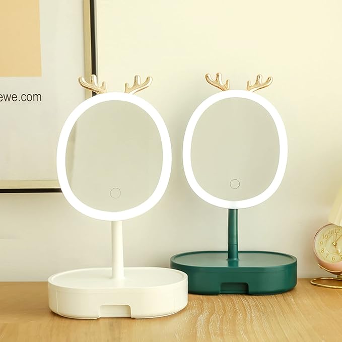 LED Makeup Mirror Stepless Dimming USB Rechargeable,Cosmetic Organizer Boxes90° Rotating Freestanding Mirror for Makeup,Touch Screen,Removable Makeup Mirror,White