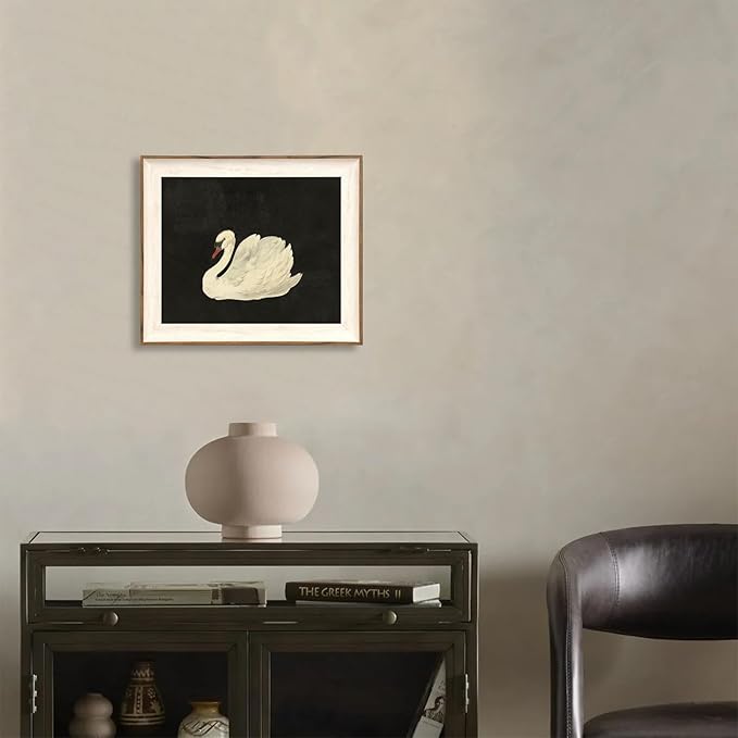 ASTRDECOR Vintage Framed Wall Art for Living Room, Vintage Swan Canvas Oil Painting for Bathroom Wall Decor, Classical Animal Framed Art for Home Decor Aesthetic, Zwaan Black and White Wall Art Prints for Bedroom Decor-10''x12''