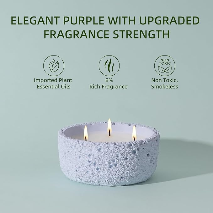 Viyffo 20oz Large Scented Candle - Lavender & Eucalyptus, 3 Wick Home Scented Candle, Non Toxic Soy, Purple Textured Ceramic Jar, Luxury Fragrance, Elegant Home Décor & Spring Gift for Women