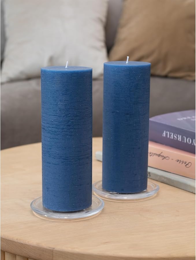 CANDWAX Dark Blue Pillar Candles 3x8 Inch – Set of 2 Unscented Dripless Large Candles, Rustic Style for Weddings, Home Decor, Events