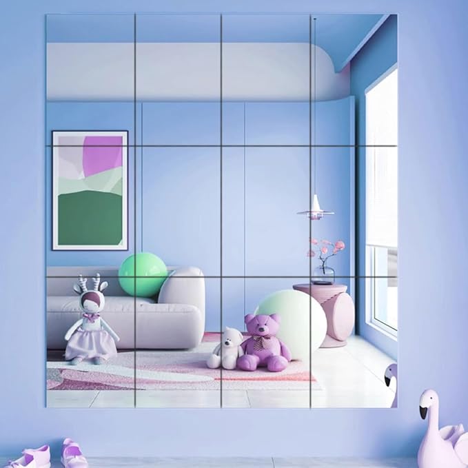 Mirrors Tiles 6 PCS 17.9" L x 12" W Gym Mirrors Wall Mounted Mirror Bendable Acrylic Frameless Full Length Mirror Tiles for Home Gym Bedroom Door & Bathroom