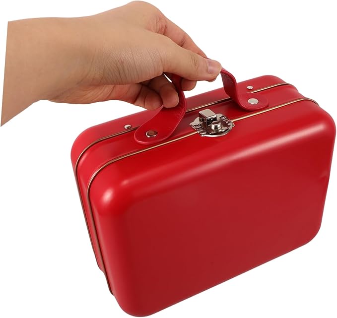 Levemolo Mini Vintage Suitcase Iron Storage Box Decorative Candy Tin Container for Makeup Electronics Versatile Organizer for Parties and Weddings Red