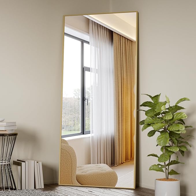 Koonmi 71"x26" Floor Mirror Full Length, Bedroom Floor Body Mirror with Stand, Large Gold Mirror, Leaning, Standing or Hanging Horizontally/Vertically
