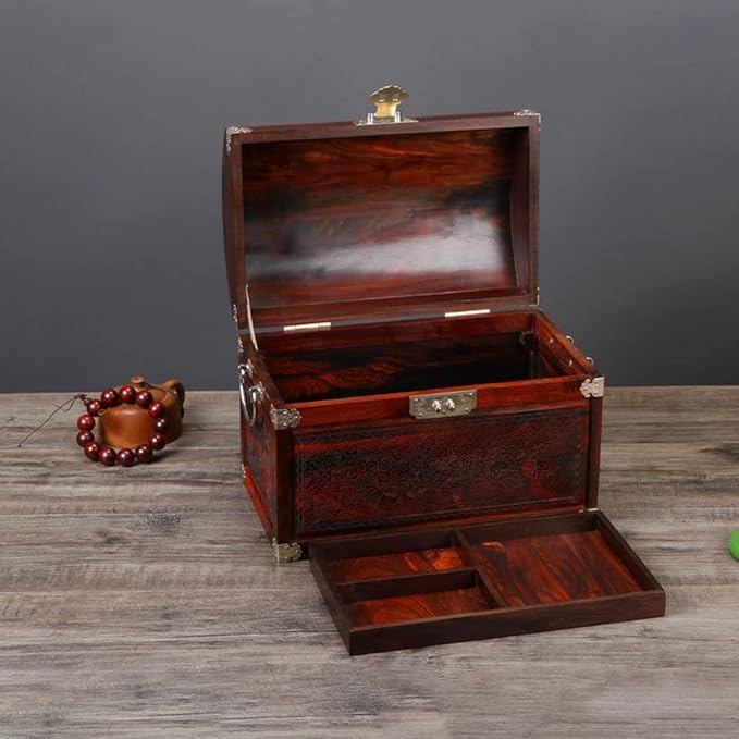 Makeup Organizers Solid Wood Jewelry Box Chinese Retro Storage Box Ring Earring Necklace Bracelet Watch Small Jewelry Storage Box Jewelry Box 11.81 Inches Jewelry Case (Color : A)