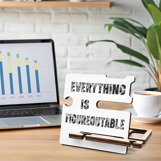 Funny Office Accountant Gifts - Multi-functional Desk Organizer - Humorous Everything Is Figureoutable Office Quote Wooden Sign for Office Desk Shelf Decor