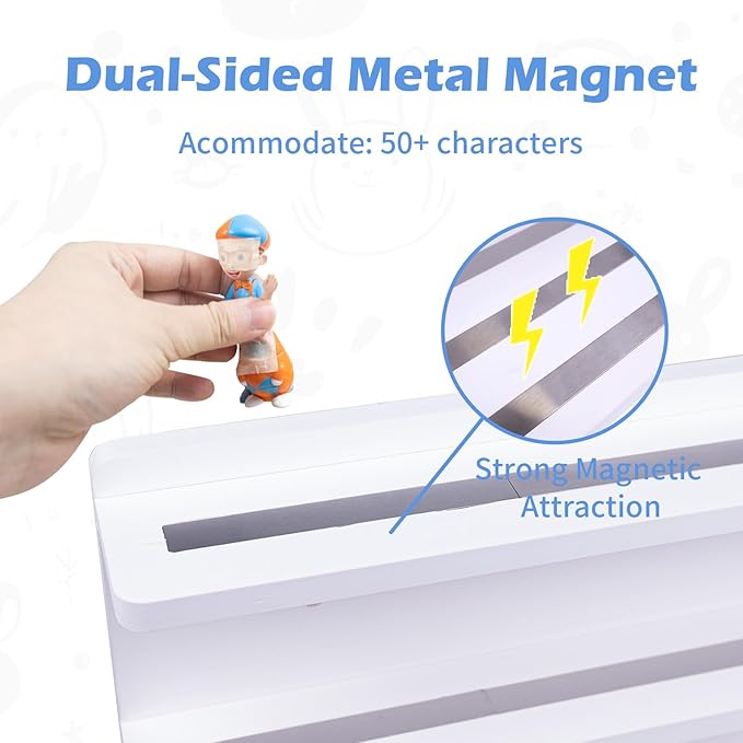 for Tonie Shelf Magnetic,for Tonie Storage Wall, Holds 50+ Characters Creative Magnetic Top & Back,Pinewood Floating Shelves for Wall,Dedicated Charging Slot for Tonebox,4 Tier – White Color
