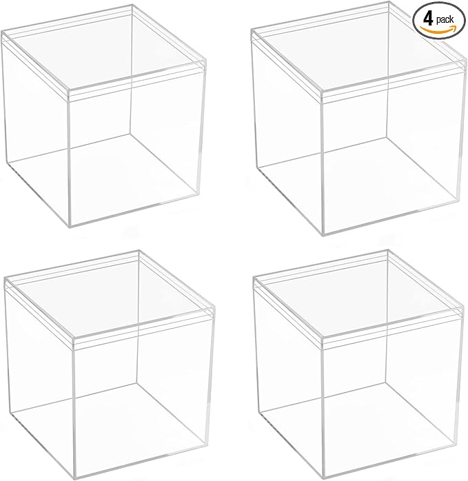 KissYou Acrylic Boxes for Display Large Clear Boxes with Lids Transparent Square Cube Containers for Graduation Wedding Birthday Decorative Box