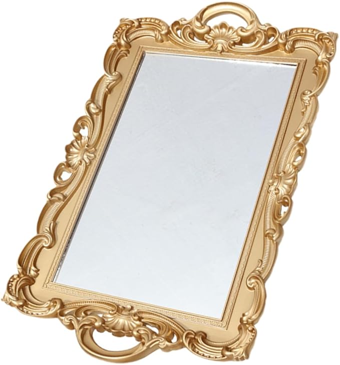STOBAZA Vintage Mirror Tray Organizer for Perfume Makeup Decor Elegant Vanity Tray for Home Studio Wedding Photography Prop