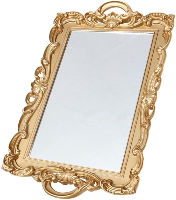 Gadpiparty Decorative Perfume Organizer Mirror Tray for Dresser Makeup Tray for Bedroom Countertop Display