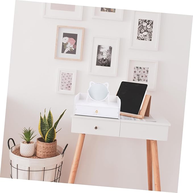 Cabilock Vanity Mirror with Storage Box Large Desktop Makeup Mirror PVC Cosmetics Organizer Non-Skid for Bedroom and Bathroom Use