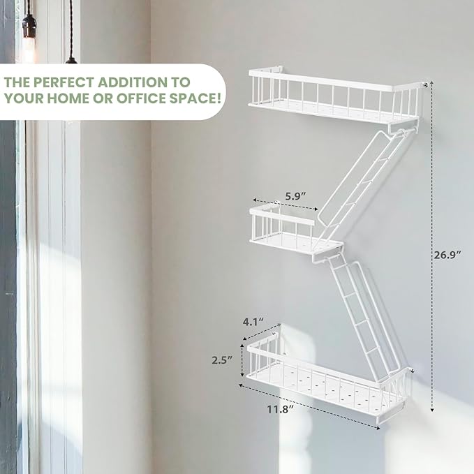 SweetSage Fire Escape Wall Shelf White - Modern New York City Wall Decorative Display Ladder Floating Shelves for Bedroom, Home Décor, Action Figure Display (2.5-Tier)