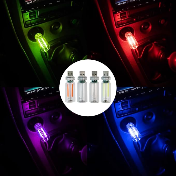 4PCS Dimmable USB Touch Control Led Night Lights, Glass Plug in USB Light Bulbs, Cute Interior Car Lights, Retro Led Ambient Lighting, Small Mood Lamp for Bedroom, Hallway, Nursery, Camping