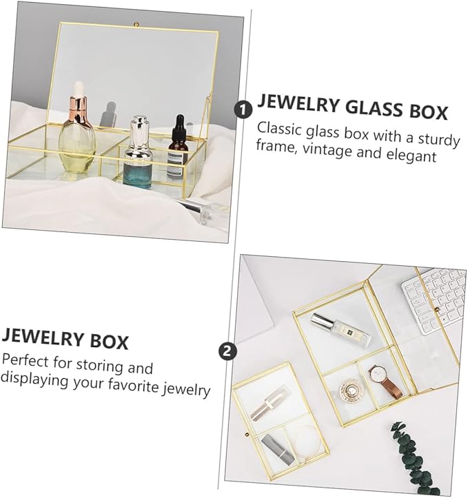 SAFIGLE Glass Jewelry Box with Cover Small Cosmetic Organizer for Lipstick Accessories Geometric Design for Desktop Decoration and Gifting Special Occasions