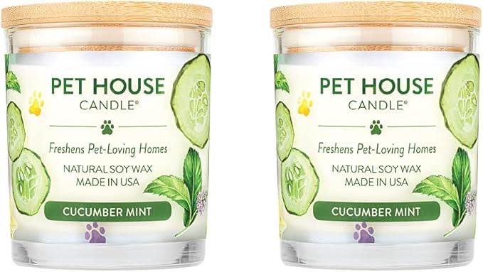 Pet House Cucumber Candles, Natural Scented Candles for Pet Odors, 60 Hour Burn Time - Cucumber Mint, 9 oz, 2 Pack
