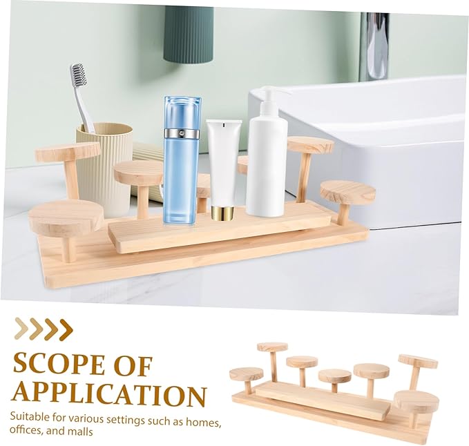 MERRYHAPY Elegant Wooden Perfume Display Stand Cosmetics Shelf Makeup Organizer Skincare Display Desktop Riser