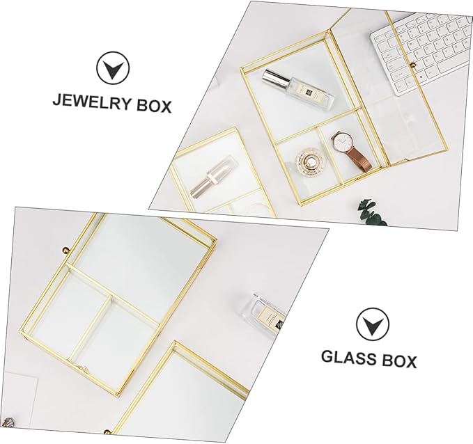 Makeup Organizer Case Small Jewelry Organizer Box Glass Display Case for Necklace Earrings Brooch Hair Clip for Women Girls