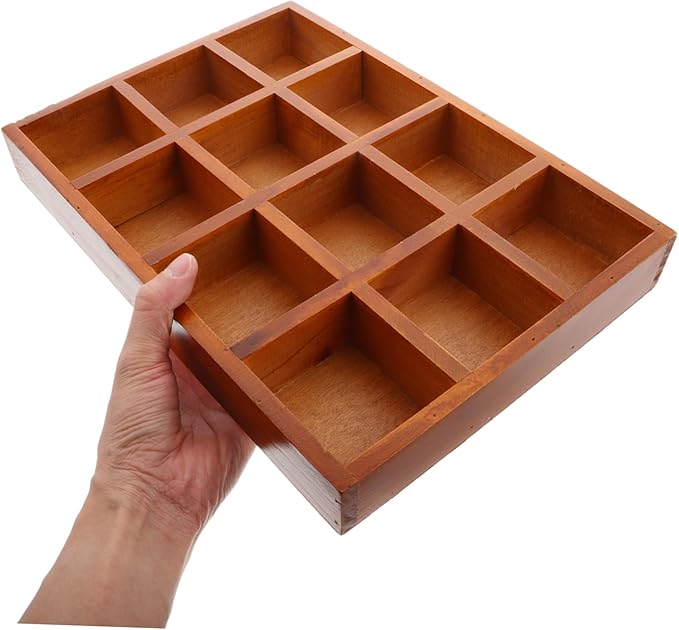 MAGICLULU Vintage Wooden Jewelry Storage Box with 12 Compartments Rectangular Makeup Organizer Decorative Wood Desk Container for Jewelry and Sundries for Home and Vanity Use