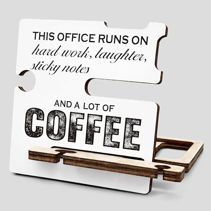 Inspirational Gifts for Coffee Lover - Multi-functional Desk Organizer - Motivational Positive Office Quote Wooden Sign for Office Desk Shelf Decor