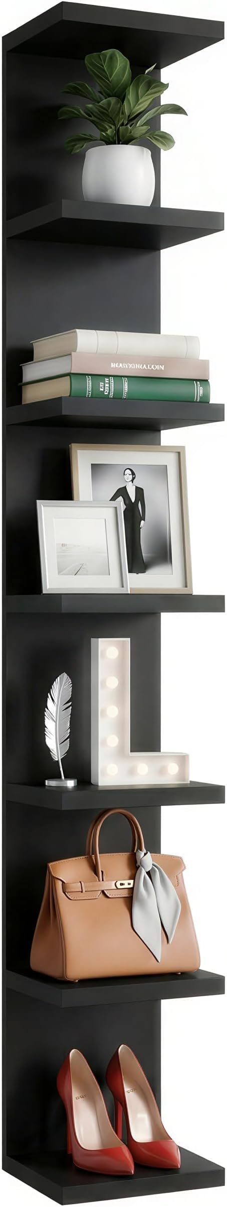 7 Tier Wall Shelf Unit & Lack Shelf, Versatile Floating Shelves for Wall, Bedroom Book Shelf, Vanity Display Shelves, Tall Decorative Shelving Unit, Long Shelves for Storage Black