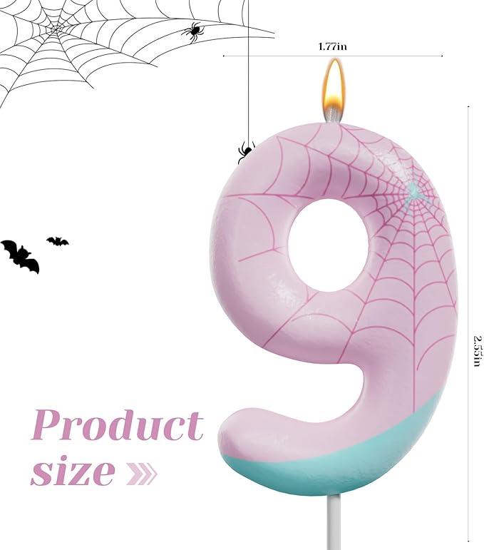 Pink Spider Birthday Number Candles – Multi-Color Decorative Cake Toppers for Kids Party & Celebration (Pink, 9)