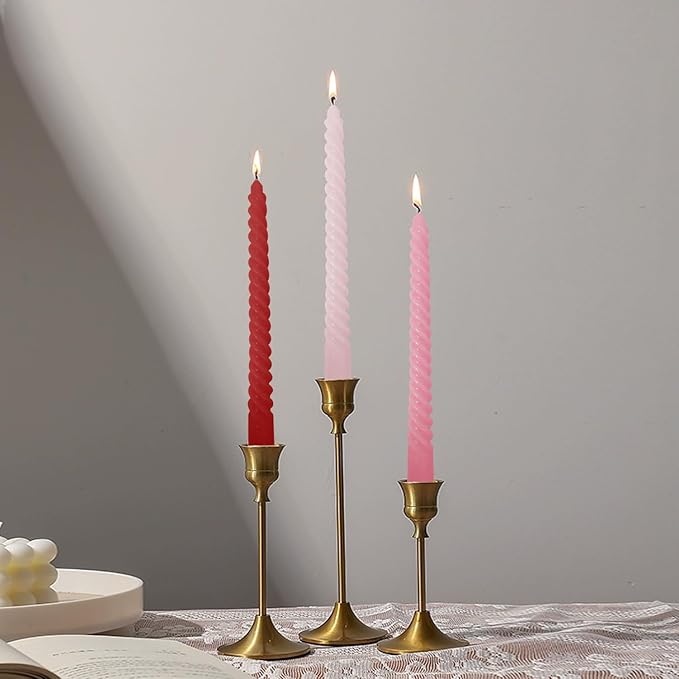 Red Gradient Taper Candles, Spiral Twisted Taper Candles Set of 4, Unscented Taper Candlesticks 10 inch Tall, Home Decor Wedding Decorations