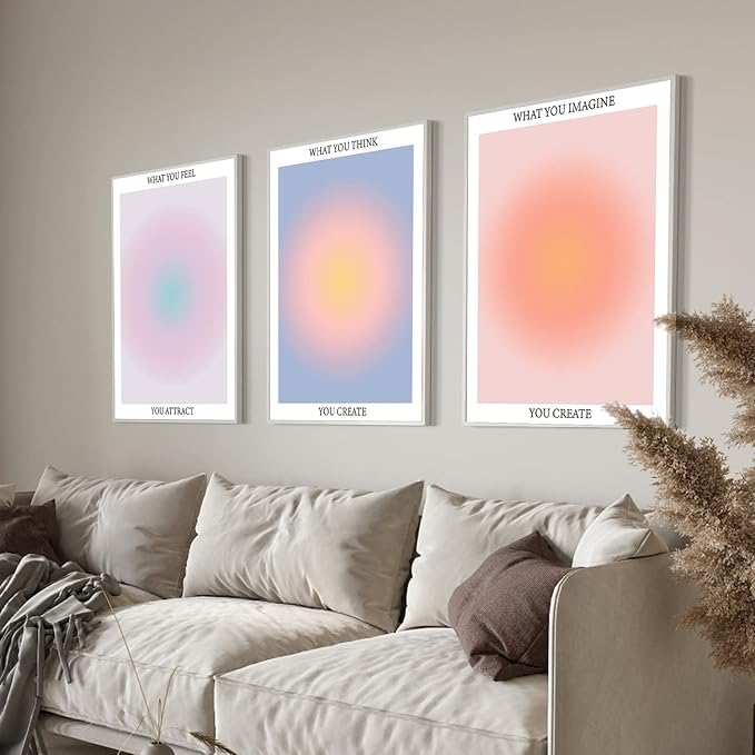 NCYEL 3 Colorful Abstract Posters Room Aesthetic Reiki Gradient Spiritual Affirmation Canvas Wall Art Positive Energy Inspirational Wall Art Bathroom Living Room Apartment Office Girls Room 16x24inx3 Unframed