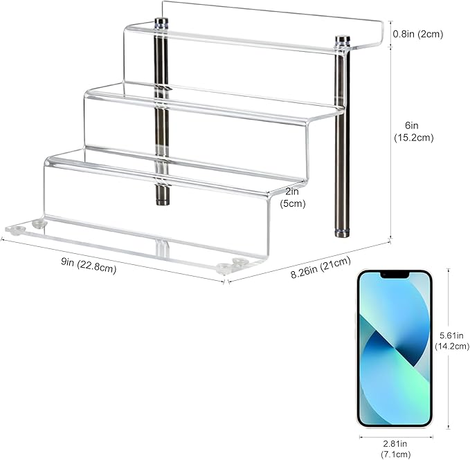 LileZbox 9 x 6 in Acrylic Display Risers Shelf for Pops Figures, Clear 4-Step Display Stand for Display Or Collection (small-2pack)