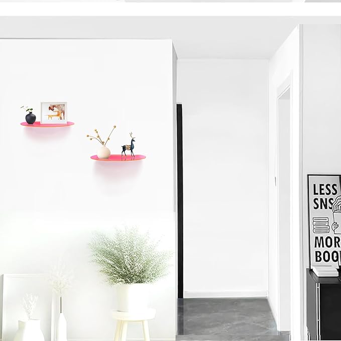 SetGame 2-Pack Acrylic Small Wall Shelves Wall Decor Wall Mounted, 12" Floating Wall Ledge Shelf, Acrylic Shelves for for Action Figures Display, Room Décor, Space Saving, Items Organizer,Pink