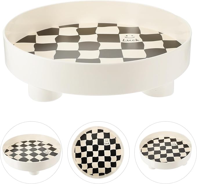 COHEALI Black and White Checkered Jewelry Holder Tray Large Decorative Storage Dish Perfume and Makeup Organizer for Vanity Table and Desktop Décor