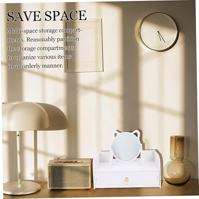 Makeup Mirror Storage Box Desktop Cosmetic Vanity Portable Makeup Organizer