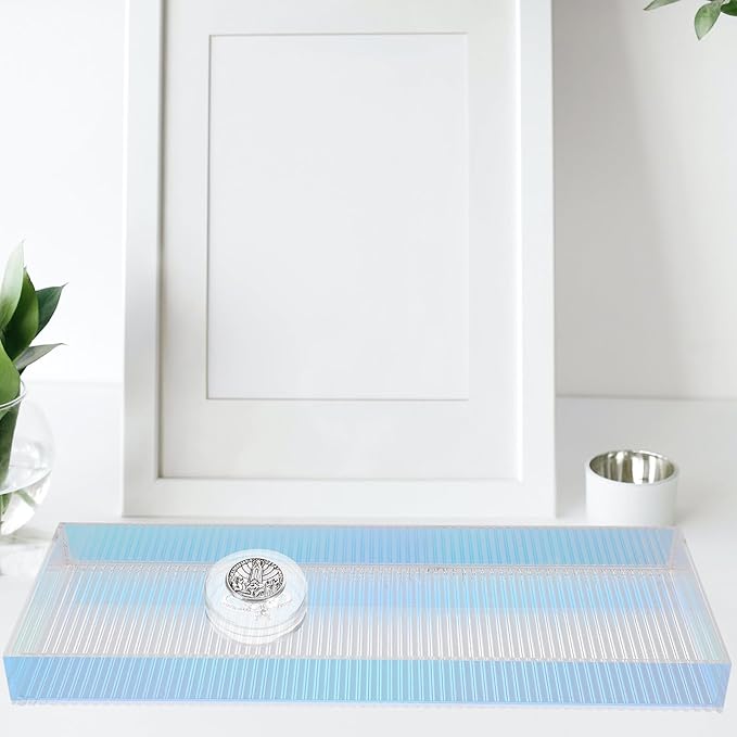 Acrylic Organizer Vanity Tray Small Size Colorful Striped Makeup Storage Display Tray Perfume Stand for Dresser and Bathroom Home Décor
