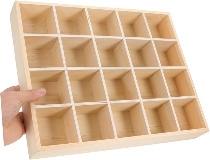 20grids Desktop Organizer Wooden Storage Box with Multi Compartments for Cosmetics and Figurines Rustic Style Vanity Organizer for Makeup Jewelry and Accessories